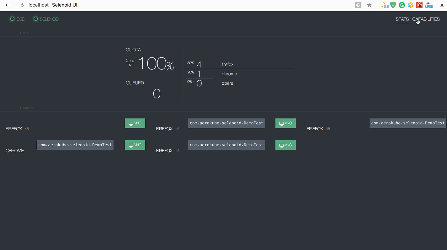 WebSummoner UI showing live sessions